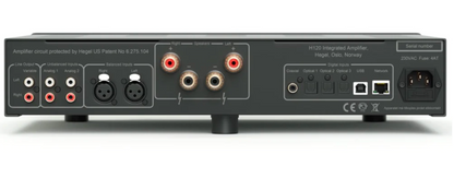 Hegel H120 Integrated Amplifier in Black.  Back of unit
