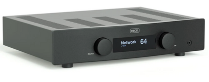 Hegel H120 Integrated Amplifier in Black.  Front of unit, angled view