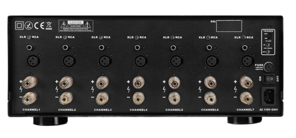 IOTA VX AVXP 7-230 7-Channel Power Amplifier, back of unit