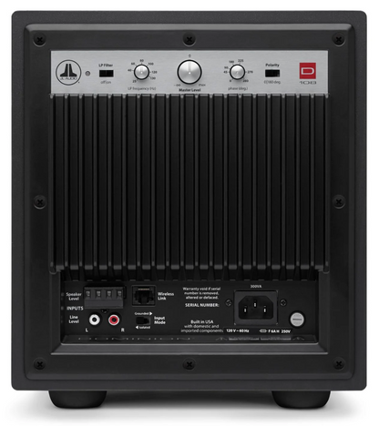 JL Audio Dominion d108 8-inch Subwoofer in Black Ash. Back of unit