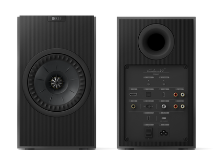 KEF Coda W Active Speakers in Dark Titanium, front and back