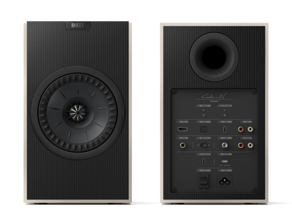 KEF Coda W Active Speakers in Nickel Grey, front and back