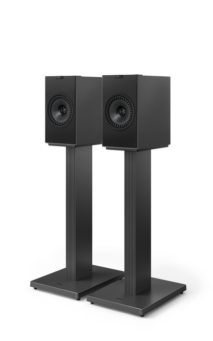 KEF Coda W Active Speakers in Dark Titanium shown on SQ1 stands (sold Seperately)