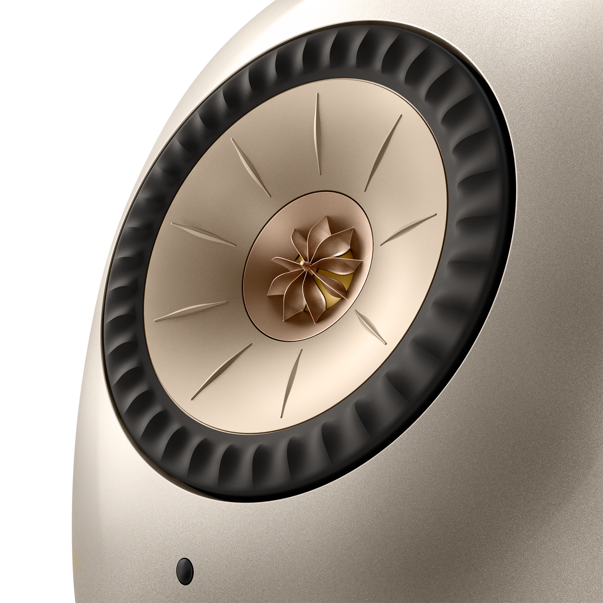 KEF LS Luxe Active Wireless Bookshelf Speaker in Dusk Titanium, closeup of tweeter
