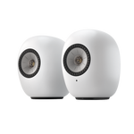 KEF LS Luxe Active Wireless Bookshelf Speaker pair in Mineral White, pair, angled view 