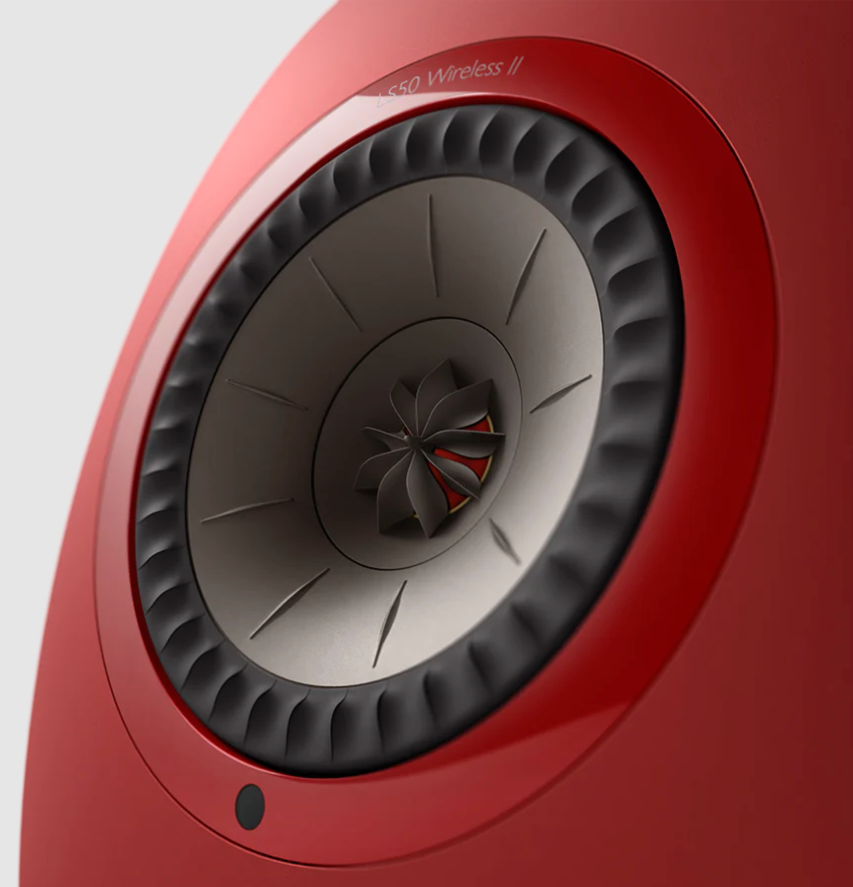 KEF LS50 Wireless II Speakers in Crimson Red, Special Edition. Close up