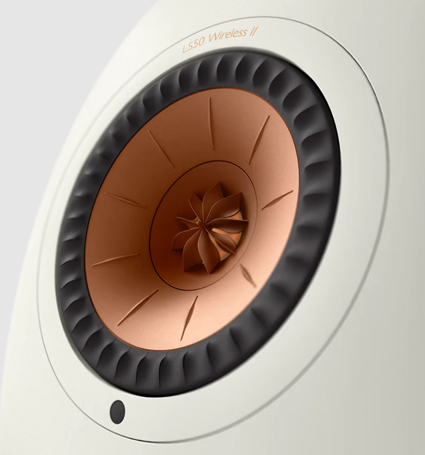 KEF LS50 Wireless II Speakers in Mineral White. Close up