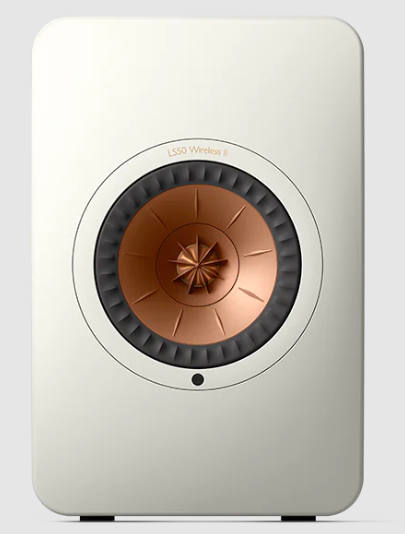 KEF LS50 Wireless II Speakers in Mineral White.  Front