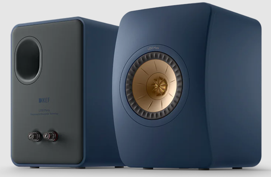 LEF LS50 Meta Passive bookshelf speakers in Royal Blue - front and back image