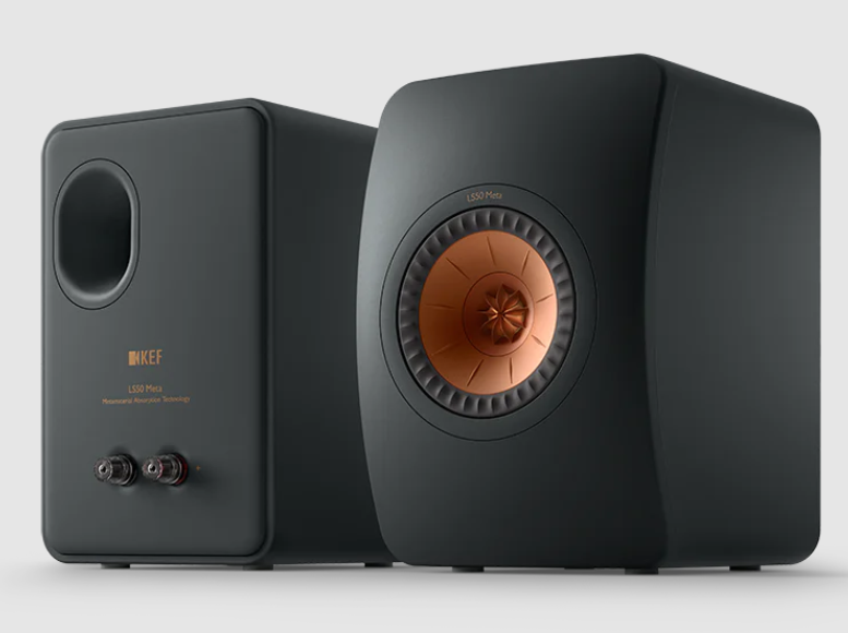 KEF LS50 meta passive speaker in black front and back image