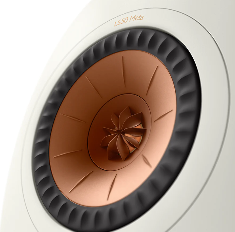 KEF LS50 meta passive speakers in white close up image