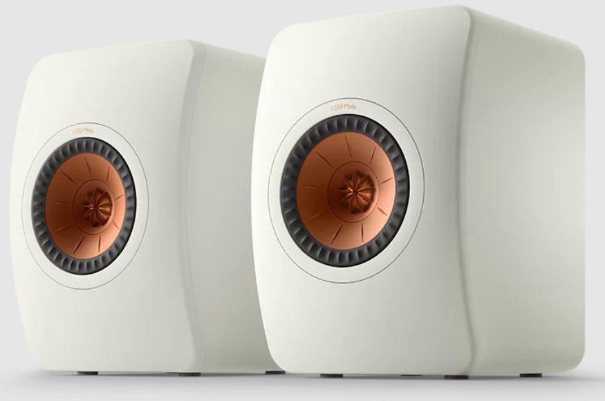KEF LS50 meta passive speakers in white pair image