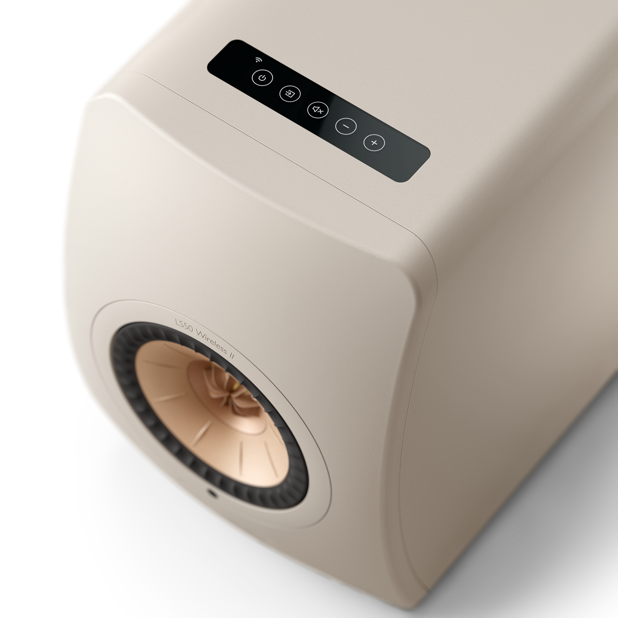 KEF LS50 Wireless II Speakers in Sand Shell, controls