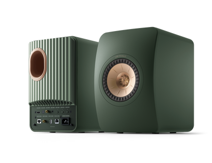 KEF LS50 Wireless II Speakers in Moss Green pair, back and front