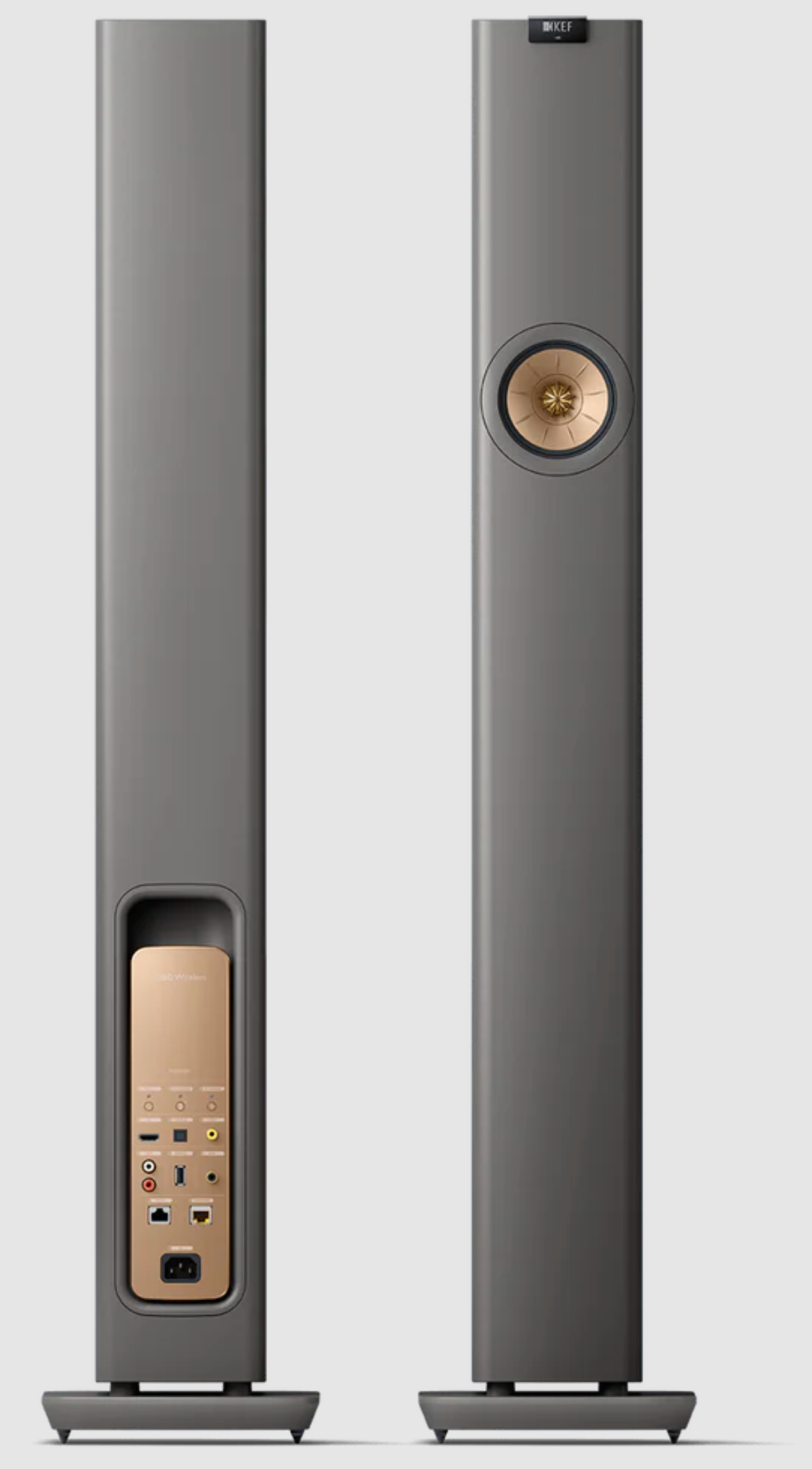 KEF LS60 Wireless Floorstanding Speakers Speakers in Titanium Gray. Back and front pair image