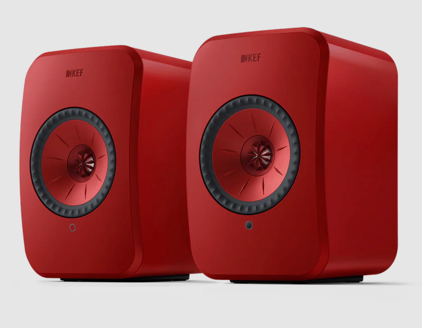 KEF LSX II Wireless Powered Bookshelf Speakers Front in Lava Red