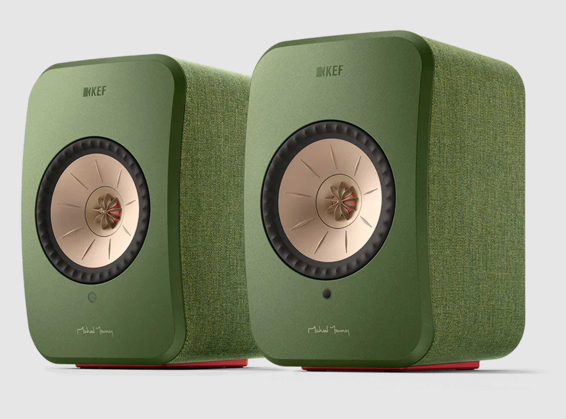 KEF LSX II Wireless Powered Bookshelf Speakers Front in Olive Green