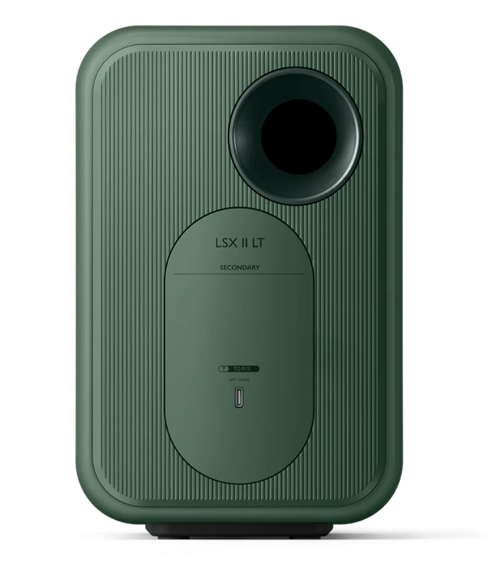KEF-LSX11-LT-Wireless-Bookshelf-Speakers-Sage-Green-pair-Vinyl-Revial. Back panel with cover