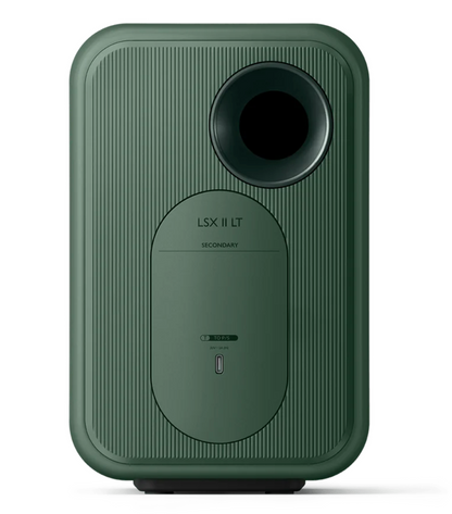 KEF-LSX11-LT-Wireless-Bookshelf-Speakers-Sage-Green-pair-Vinyl-Revial. Back panel with cover