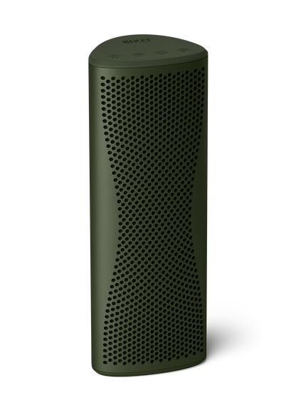 KEF Muo Portable Bluetooth Speaker in Moss Green, vertical view
