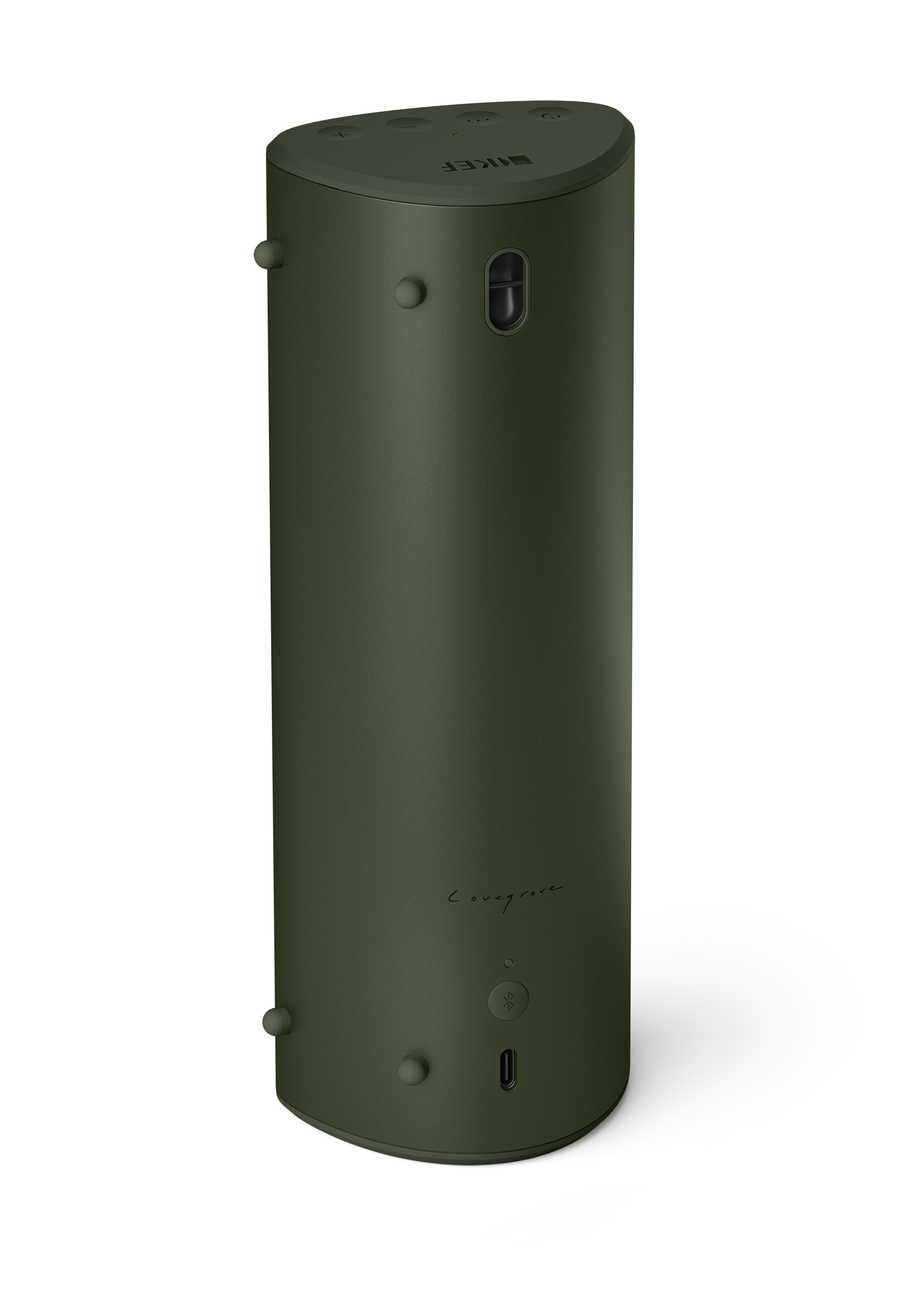 KEF Muo Portable Bluetooth Speaker in Moss Green, rear view