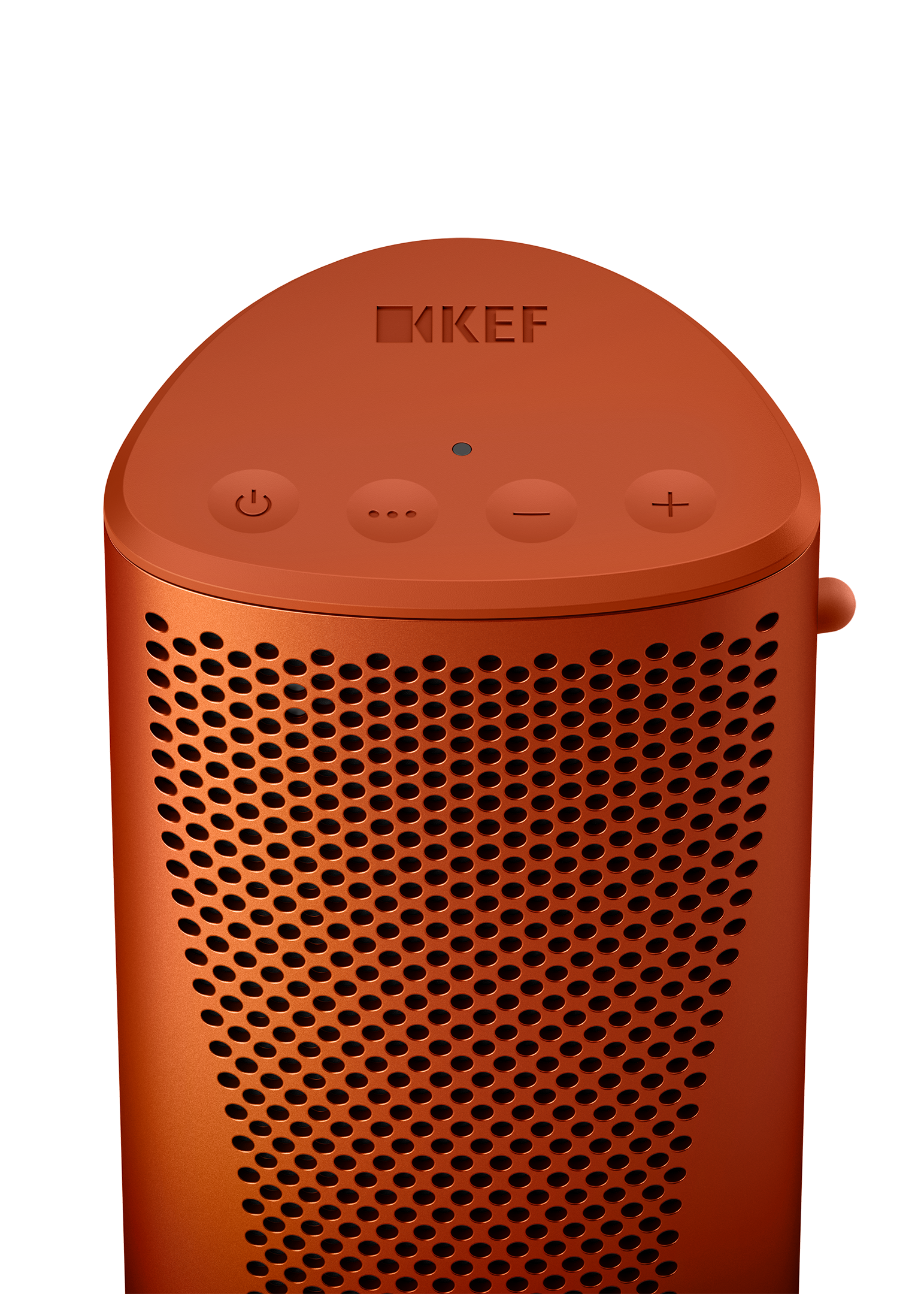 KEF Muo Portable Bluetooth Speaker in Orange Moon, controls