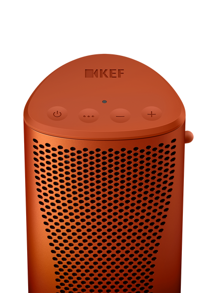 KEF Muo Portable Bluetooth Speaker in Orange Moon, controls