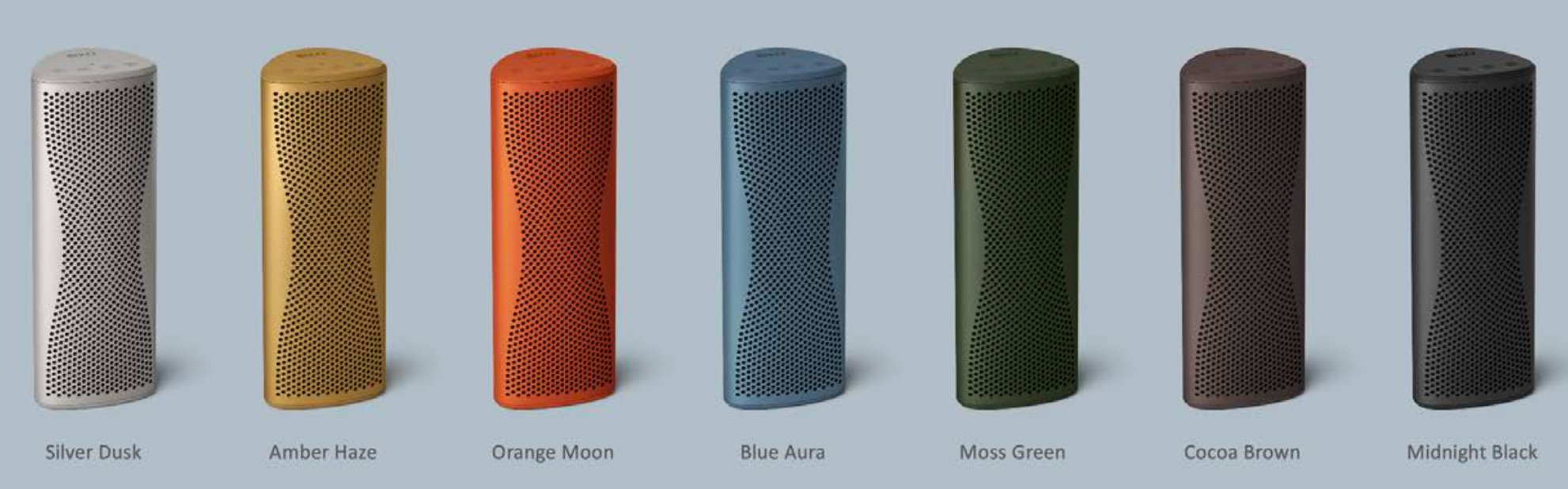 KEF Muo Portable Bluetooth Speaker range of colours, vertical lineup