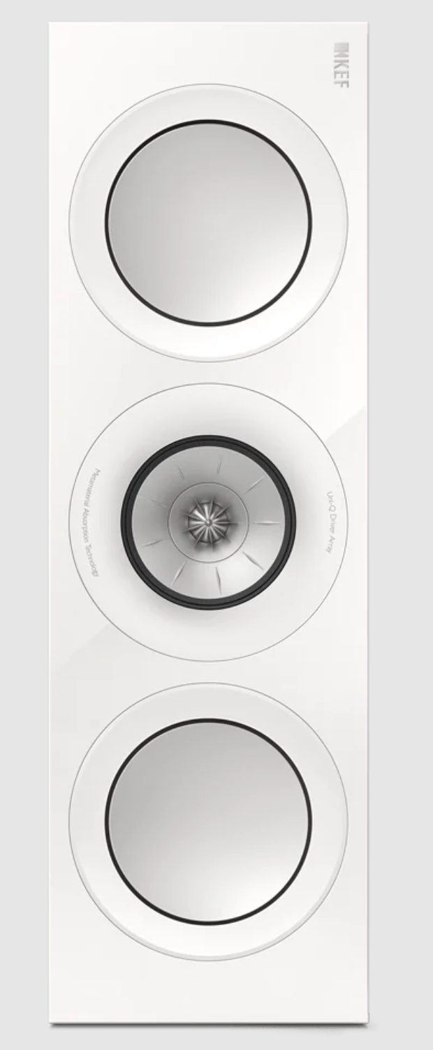 KEF R6 Meta Centre Channel Speaker in Gloss White. Front, vertical