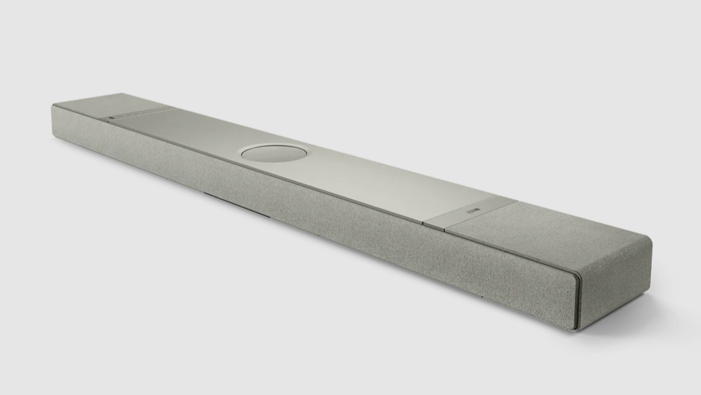 KEF XIO Soundbar in Storm Grey, angled