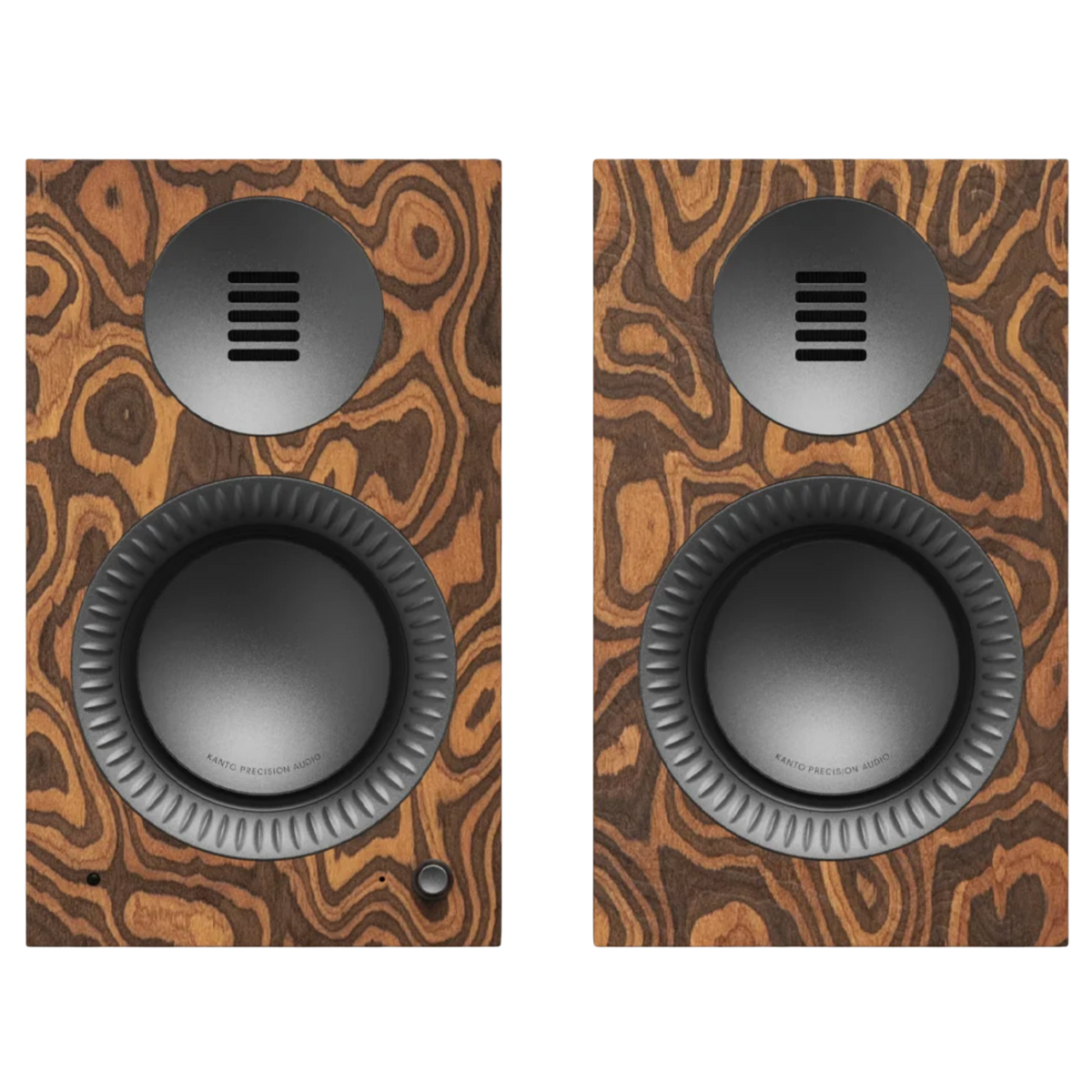 Kanto Audio TUK 2nd Generation 260W Active Speakers in Burl with Gunmetal, front