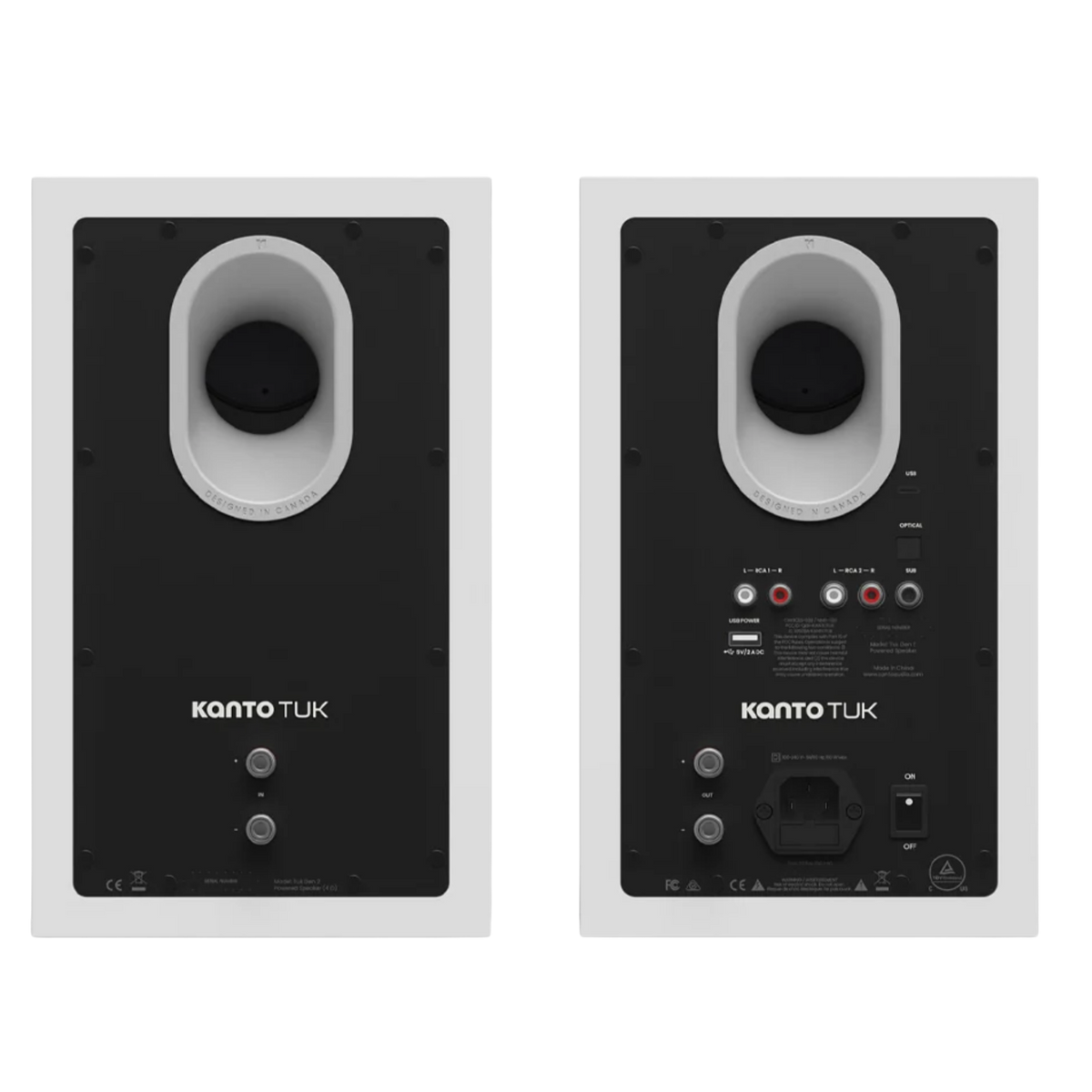 Kanto Audio TUK 2nd Generation 260W Active Speakers in Matte White with Aluminium, back 