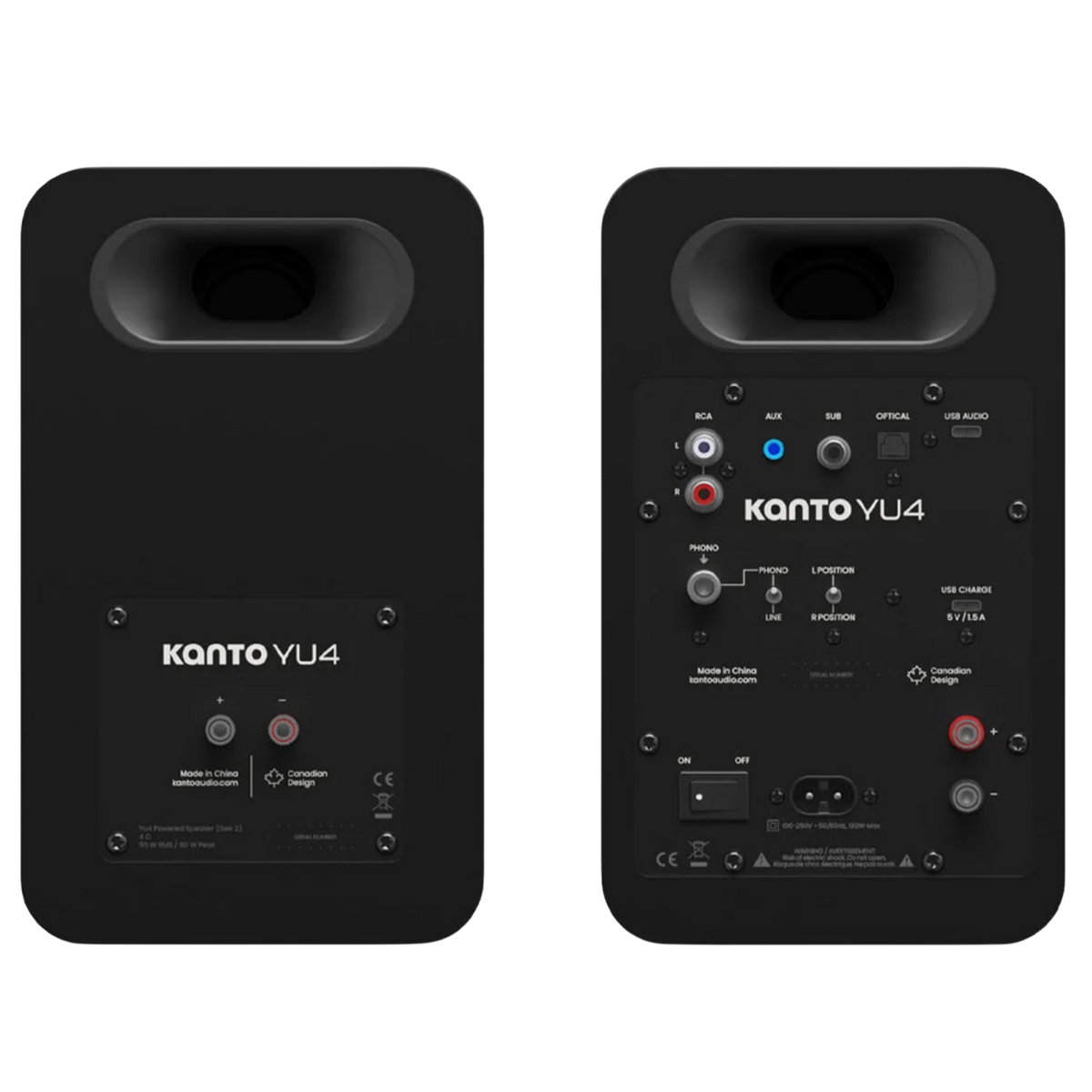 Kanto Audio YU4 2nd Generation 160W Active Speakers in Matte Black, angled