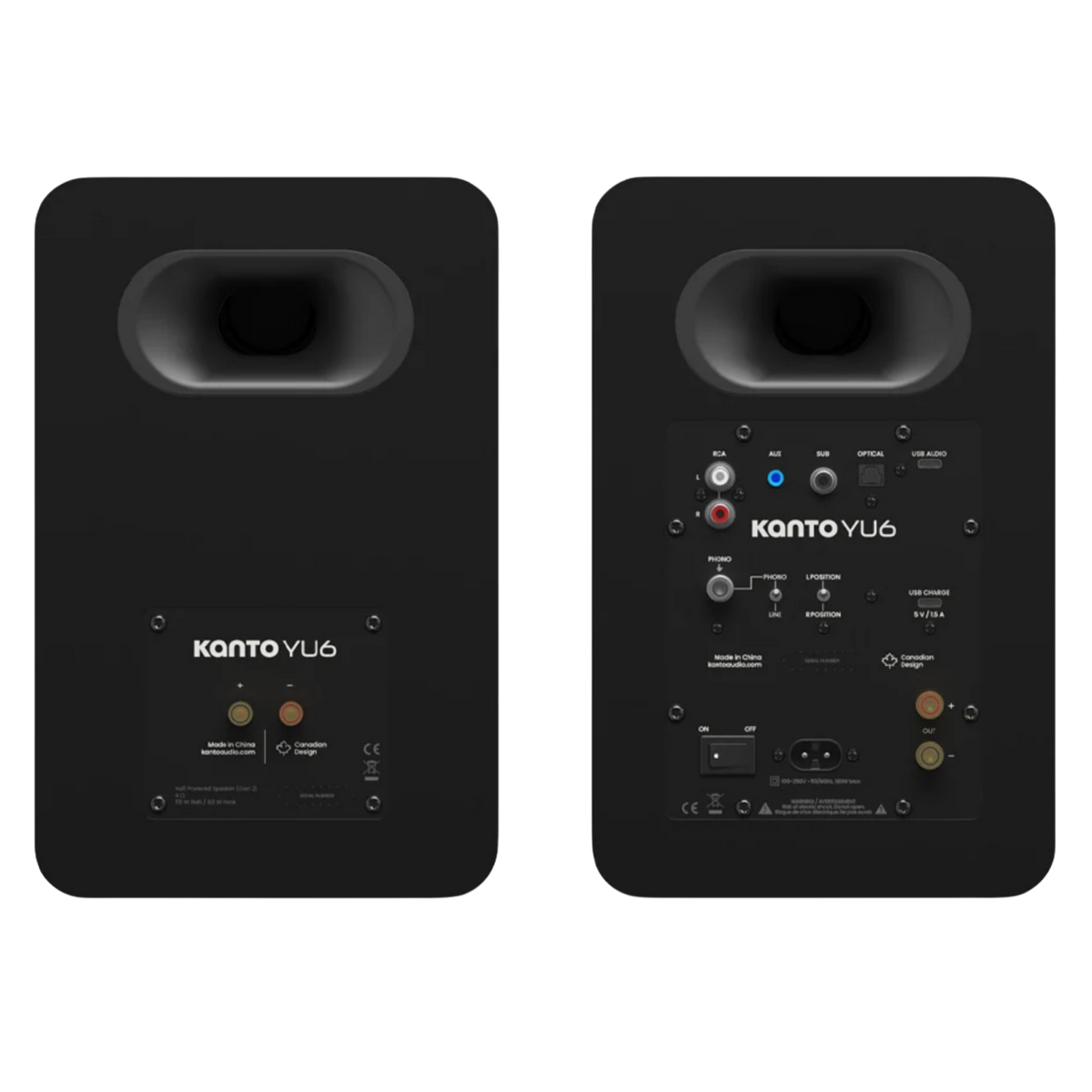 Kanto Audio YU6 2nd Generation 200W Active Speakers in Black, back of speakers