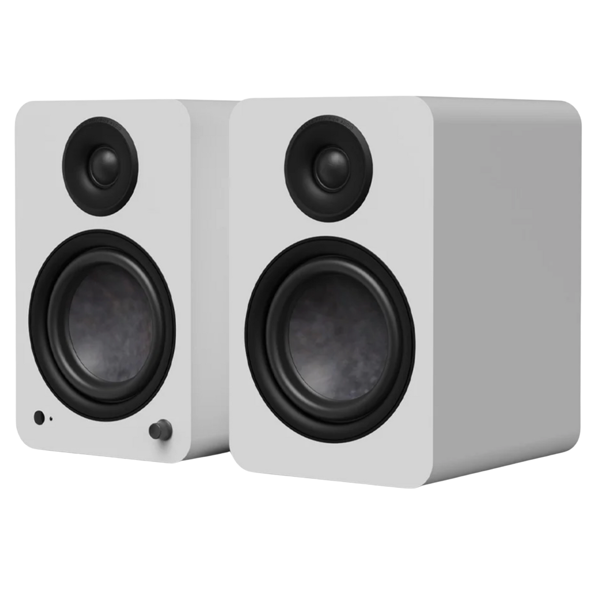 Kanto Audio YU6 2nd Generation 200W Active Speakers in White, angled