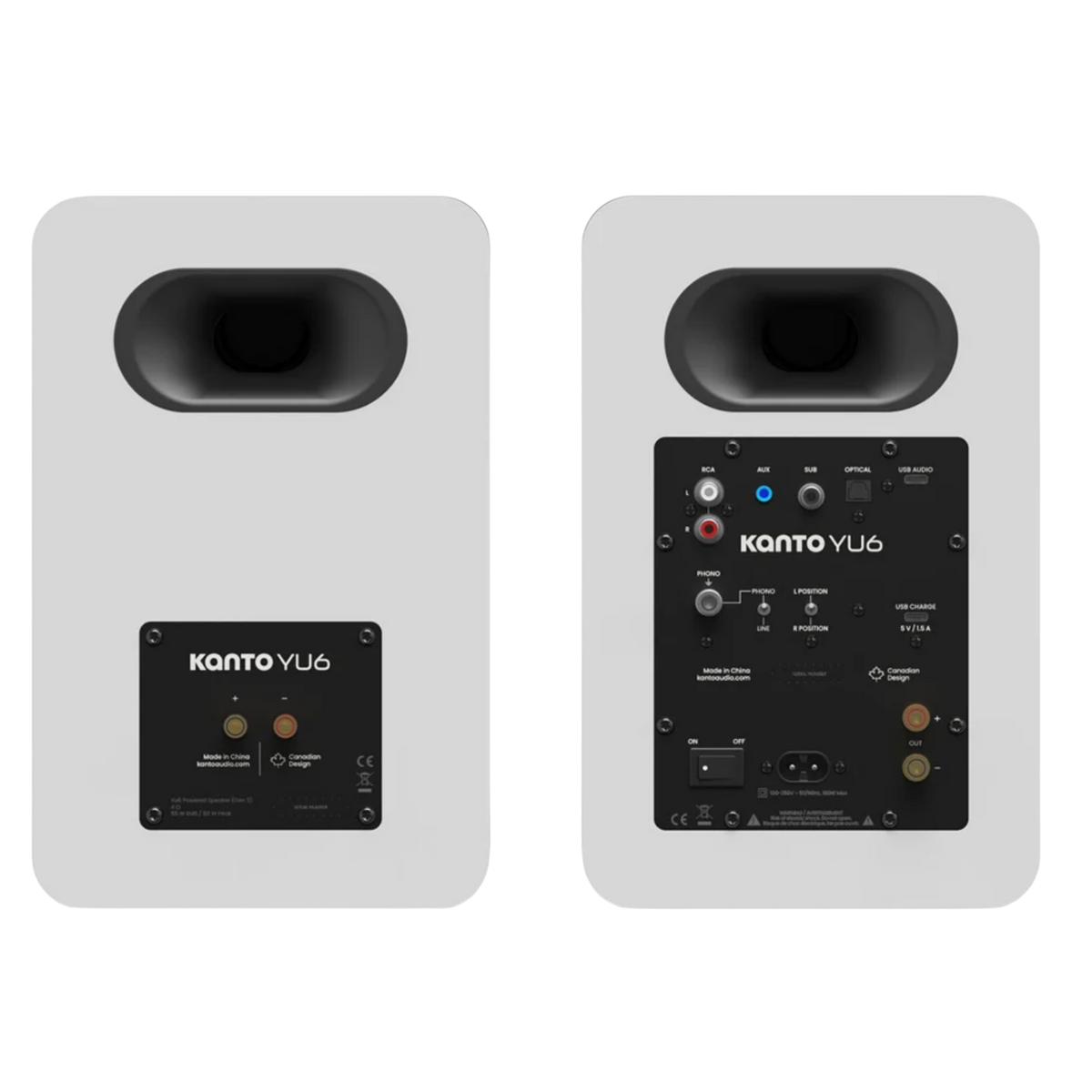 Kanto Audio YU6 2nd Generation 200W Active Speakers in White, back of speakers
