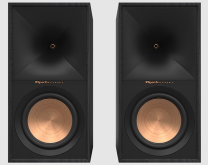Klipsch R-60M Bookshelf Speakers in Ebony sold as a pair.  Front of speakers without grille