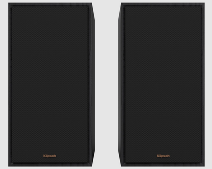 Klipsch R-60M Bookshelf Speakers in Ebony sold as a pair.  Front of speakers with grille