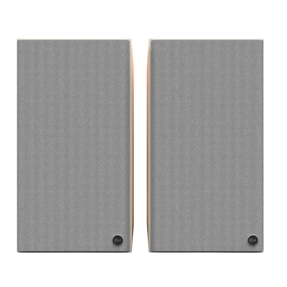 Klipsch The Nines II Powered Speakers in Red Oak, front with grilles