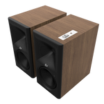 Klipsch The Sevens II Powered Speaker Pair in Walnut, angled without grille