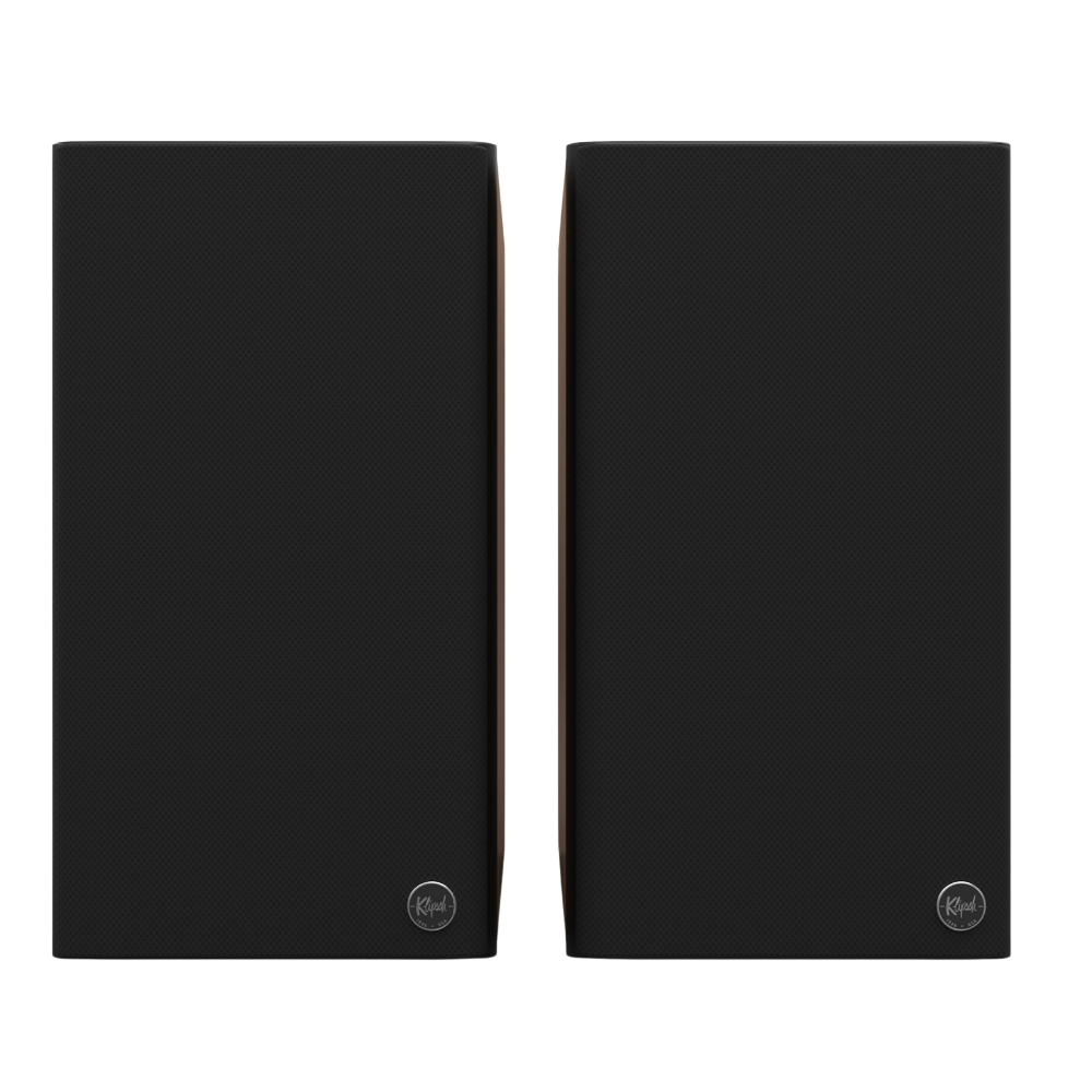 Klipsch The Sevens II Powered Speaker Pair in Walnut, front with grille
