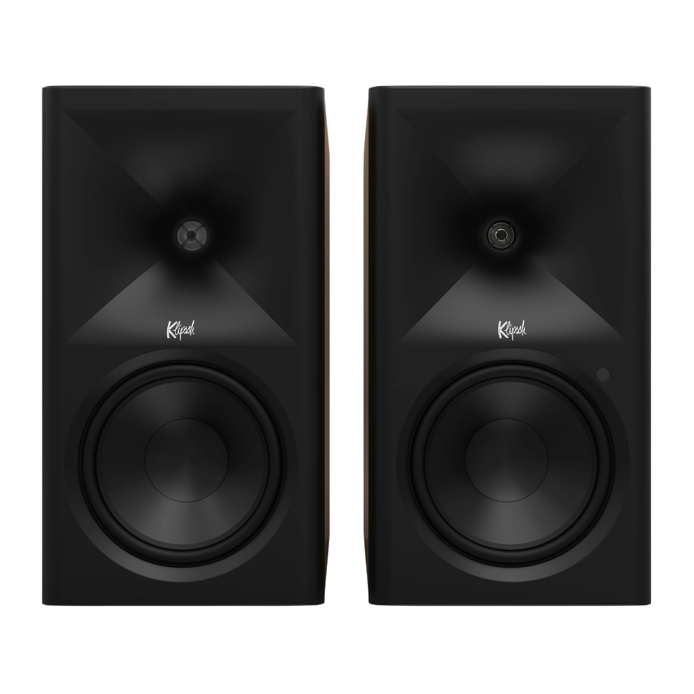 Klipsch The Sevens II Powered Speaker Pair in Walnut, front without grille