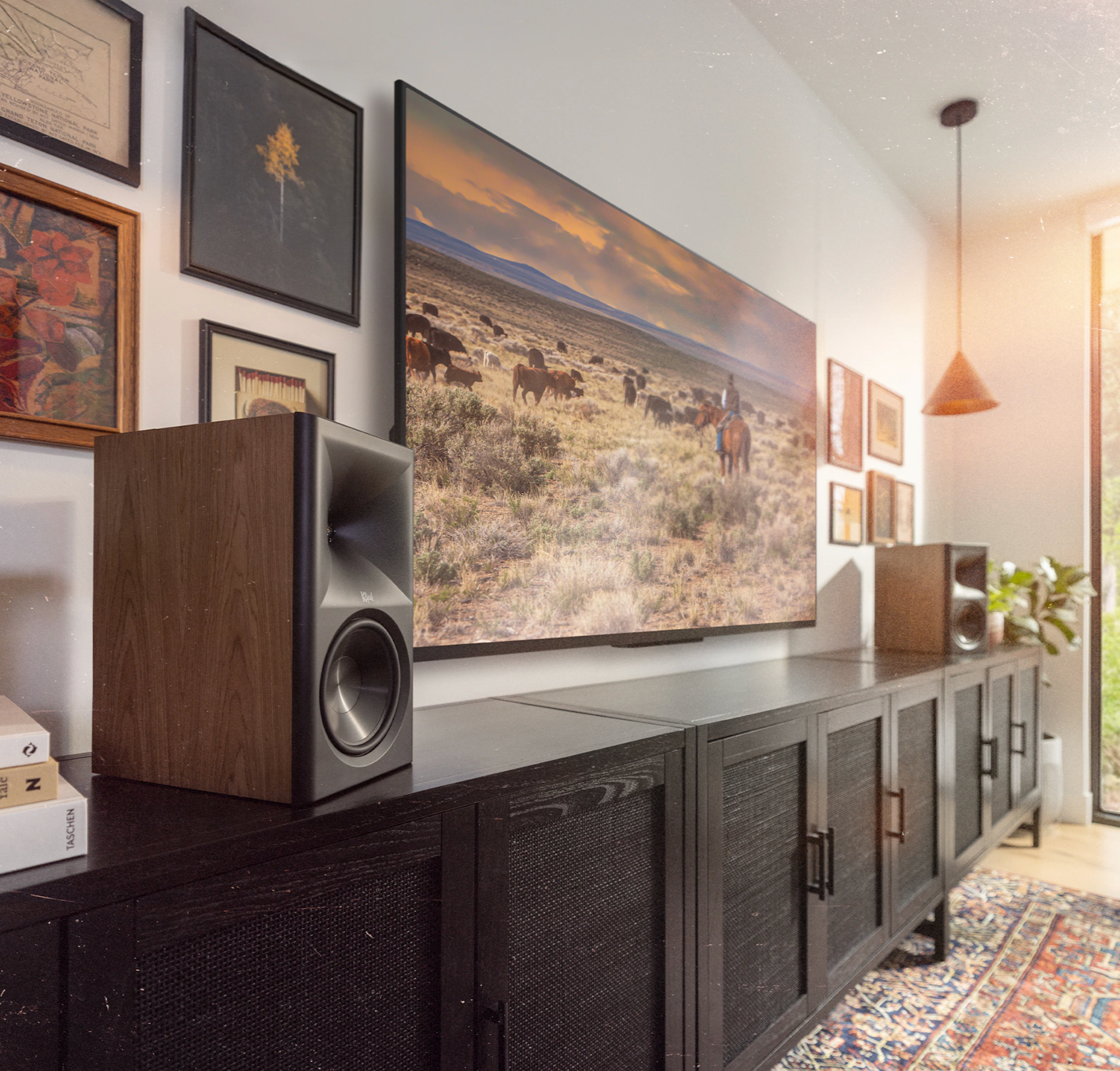 Klipsch The Sevens II Powered Speaker Pair in Walnut, in room