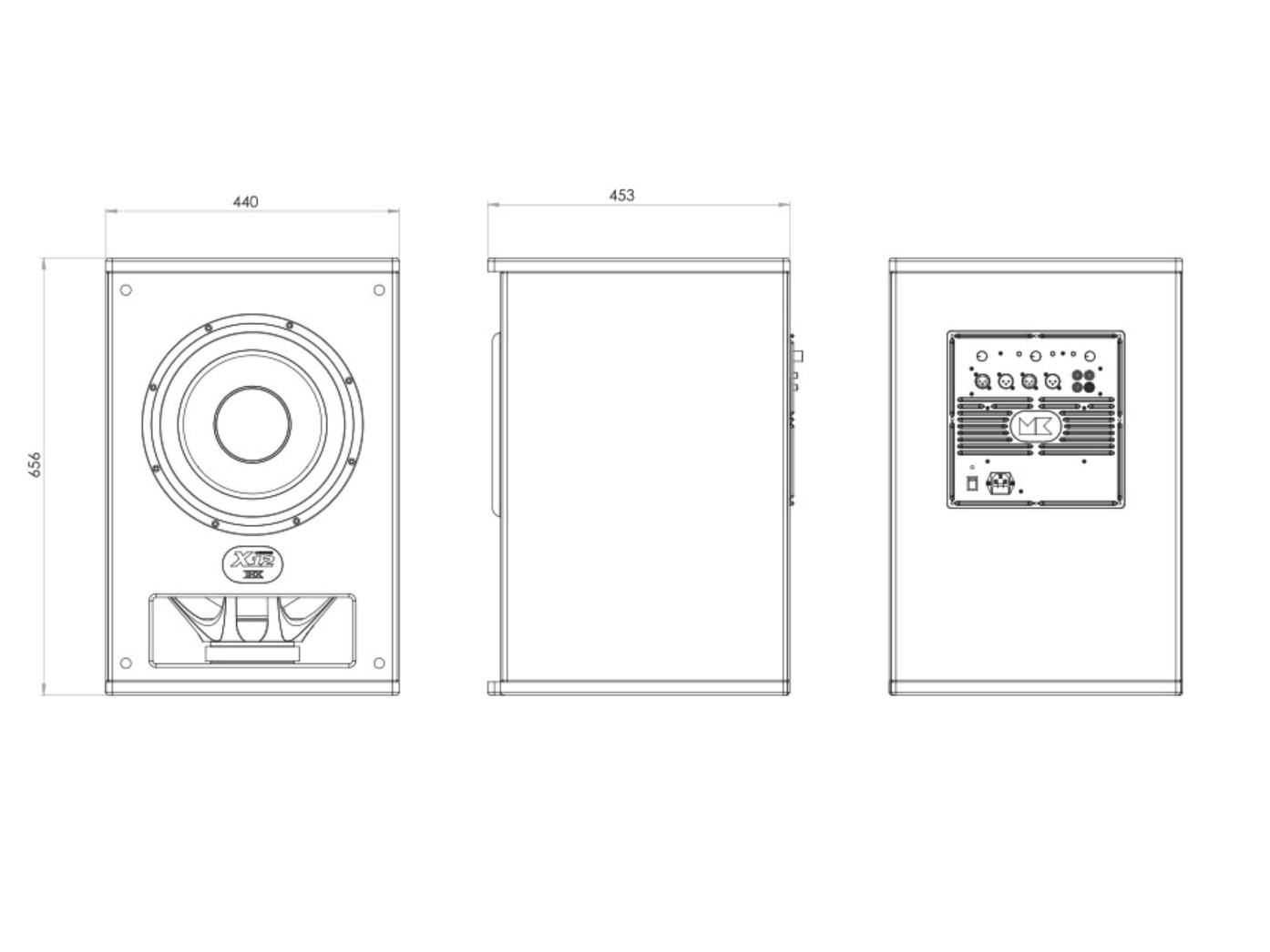 M & K Sound X12 Subwoofer, dimensions