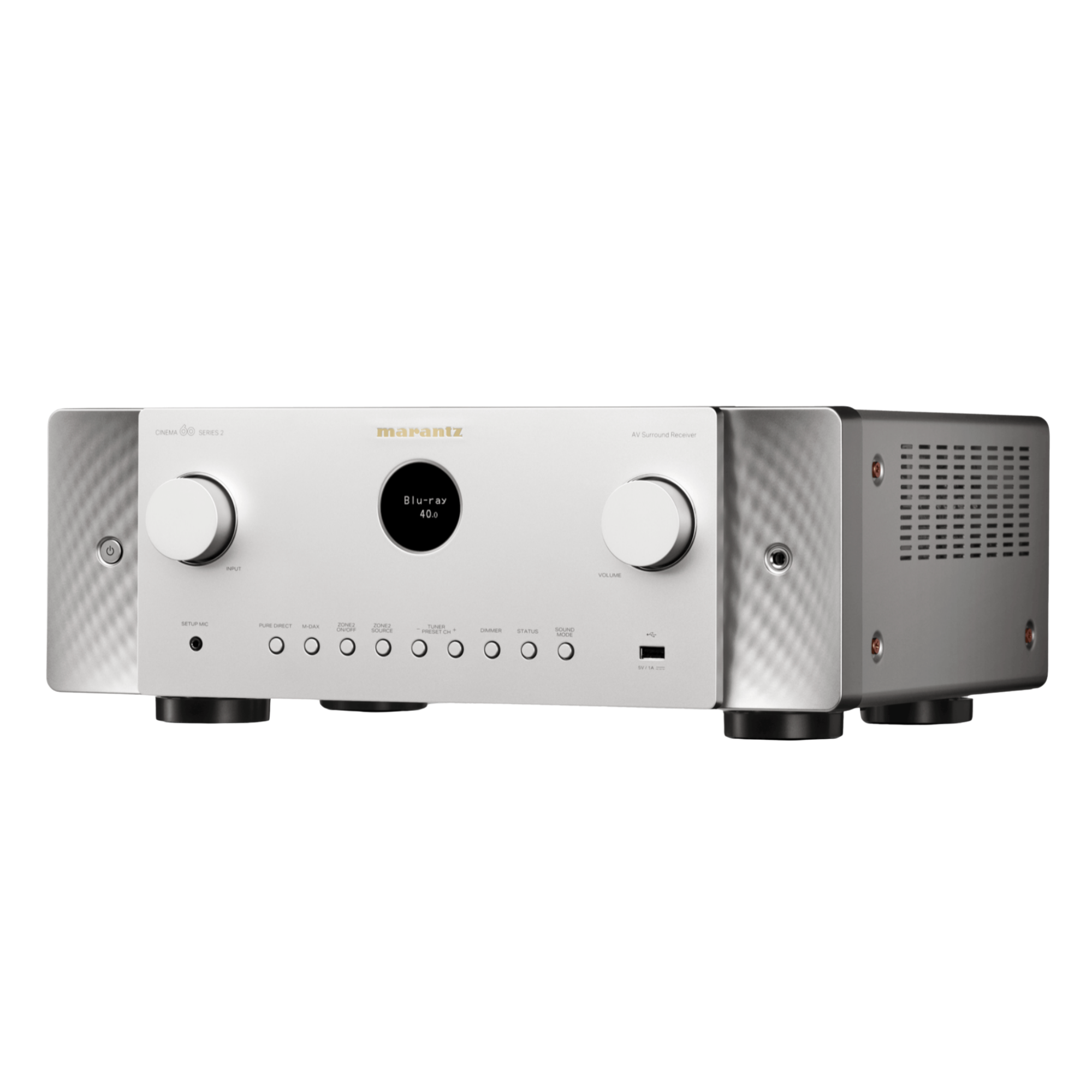  Marantz Cinema 60 Series 2 AV Receiver in Silver, angled to the left