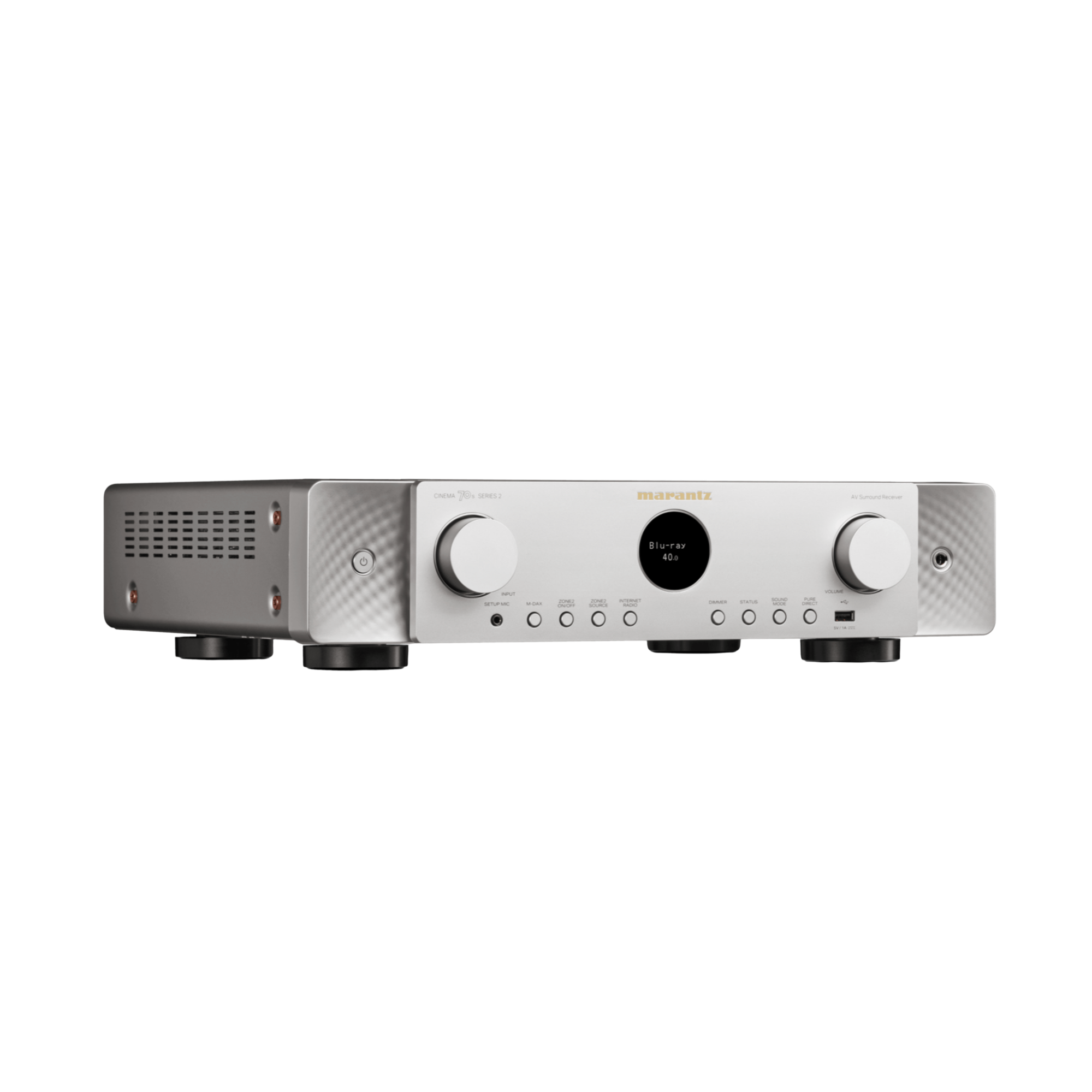Marantz Cinema 70 Series 2 AV Receiver, silver/gold angled to the right