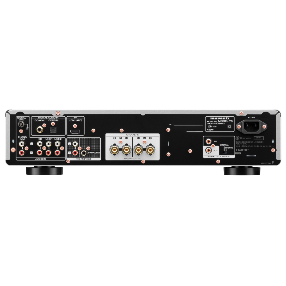 Marantz Model 70 Integrated Amplifier in Silver/Gold, back of amplifier