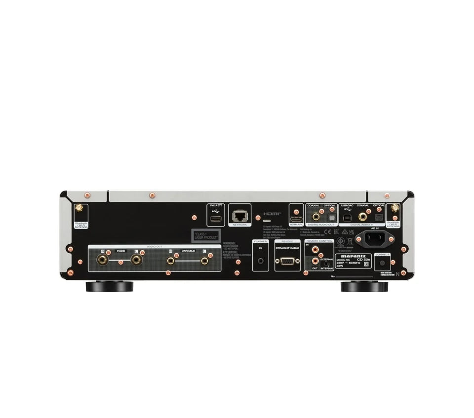 Marantz CD50N in Silver/Gold.  Reare panel view