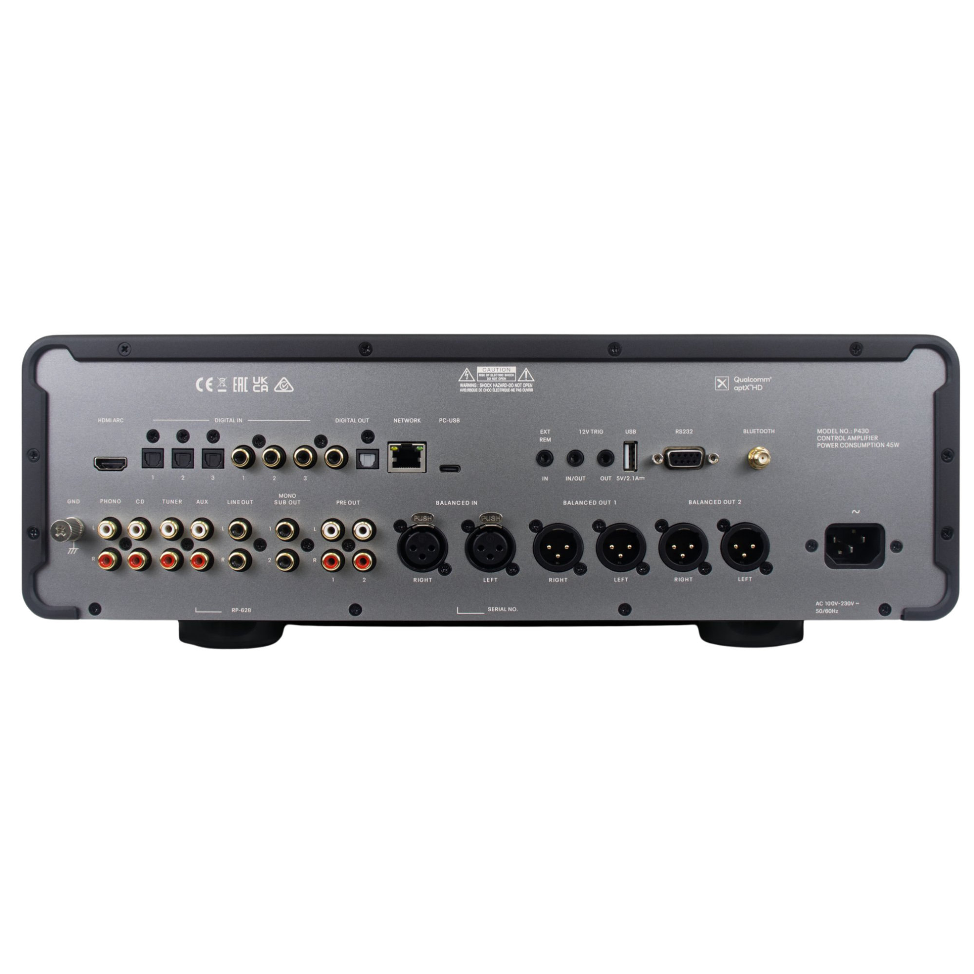 Michi P430 Preamplifier, rear of amp shown