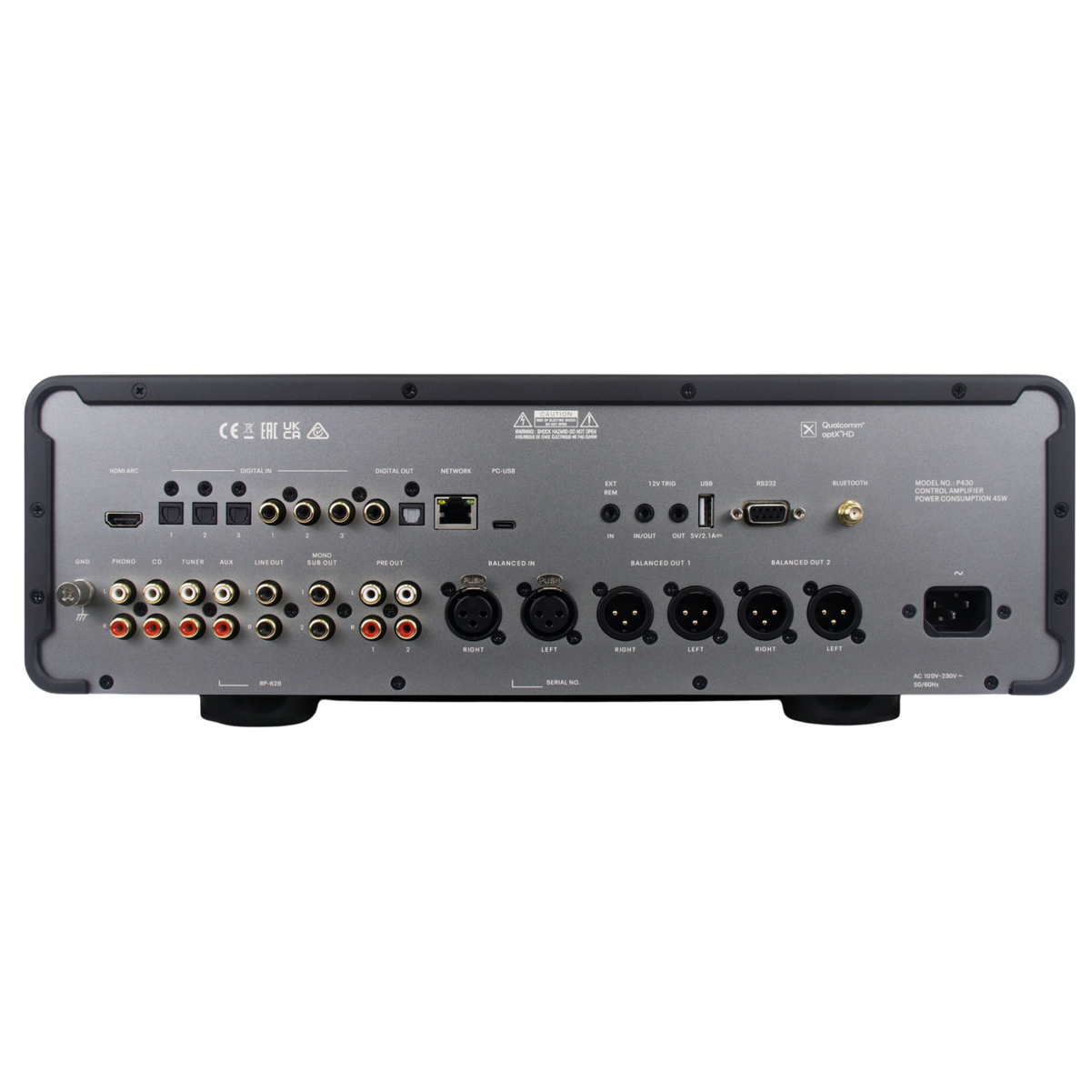 Michi P430 Preamplifier, rear of amp shown